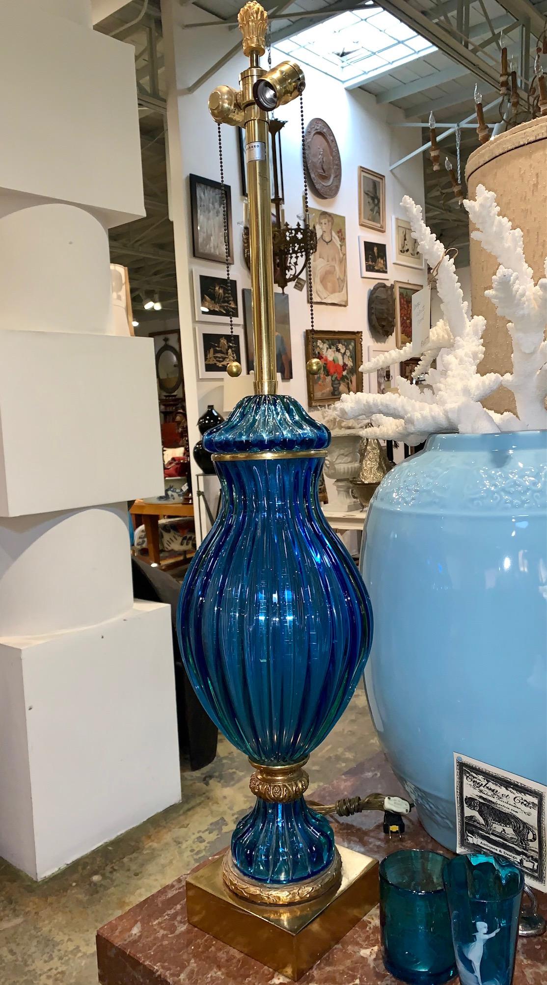 Blue Murano Lamp In Excellent Condition In Dallas, TX