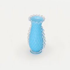 Blue Murano Scalloped Glass Vase