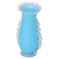 Blue Murano Scalloped Glass Vase