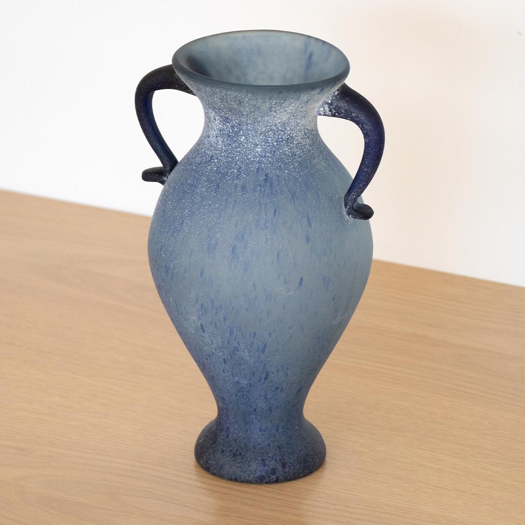 Blue Murano Scavo Glass Amphora Vase 4