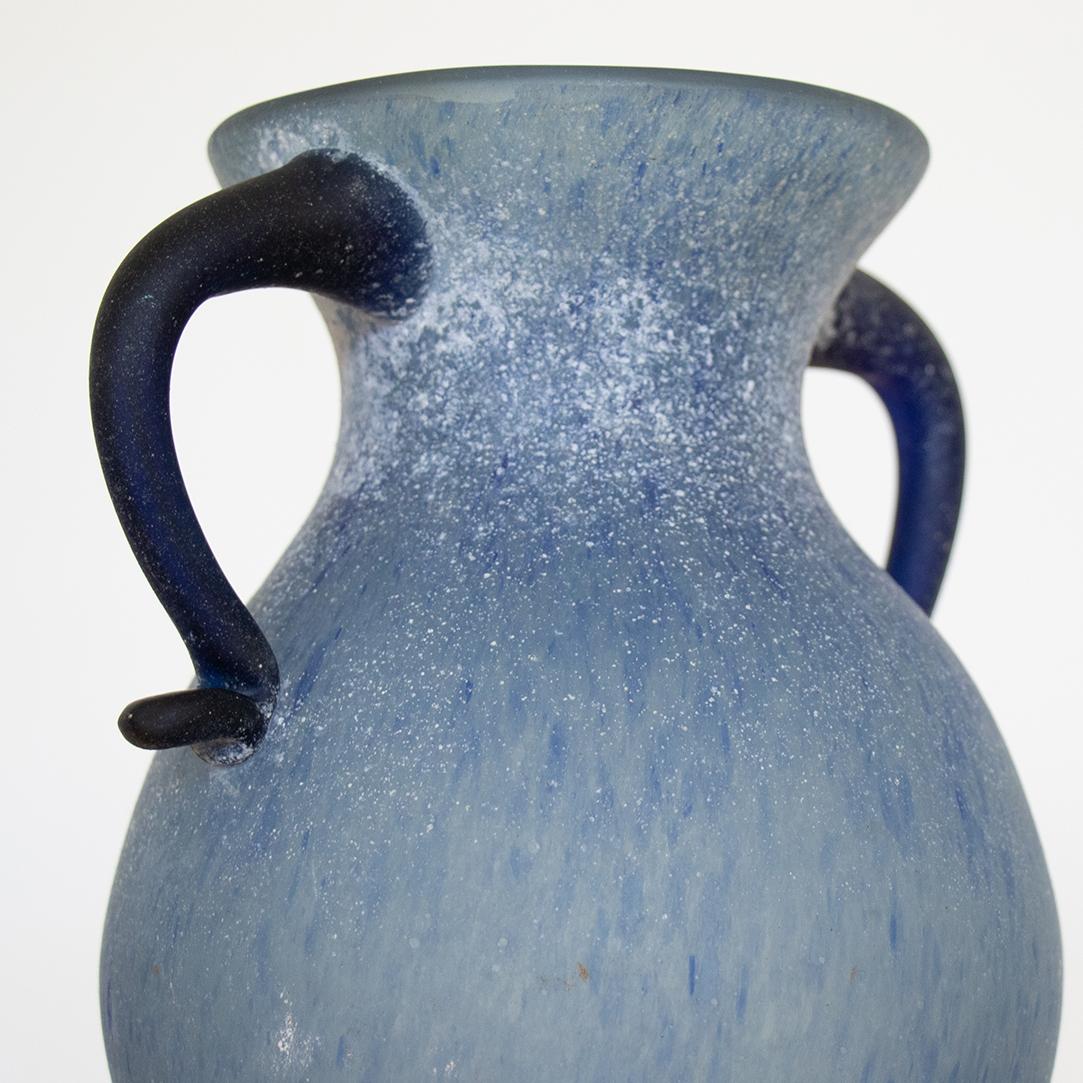 20th Century Blue Murano Scavo Glass Amphora Vase