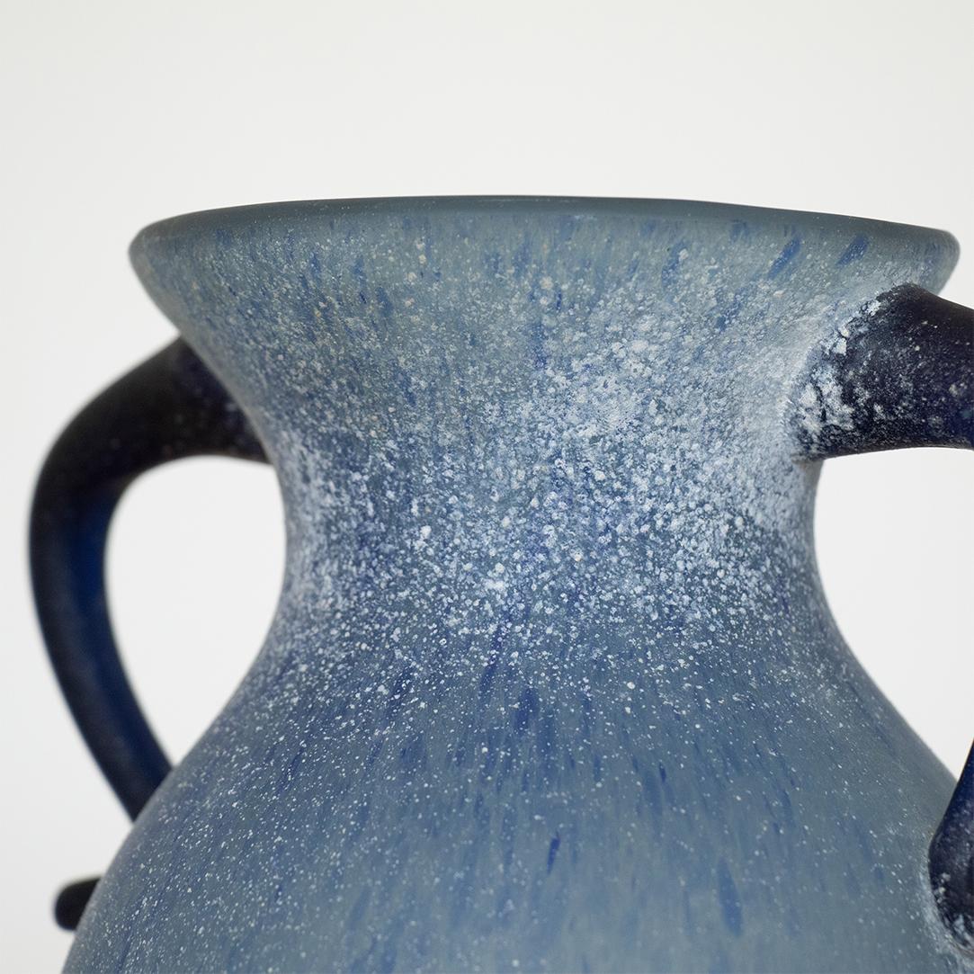 Blue Murano Scavo Glass Amphora Vase 1