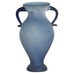 Blue Murano Scavo Glass Amphora Vase