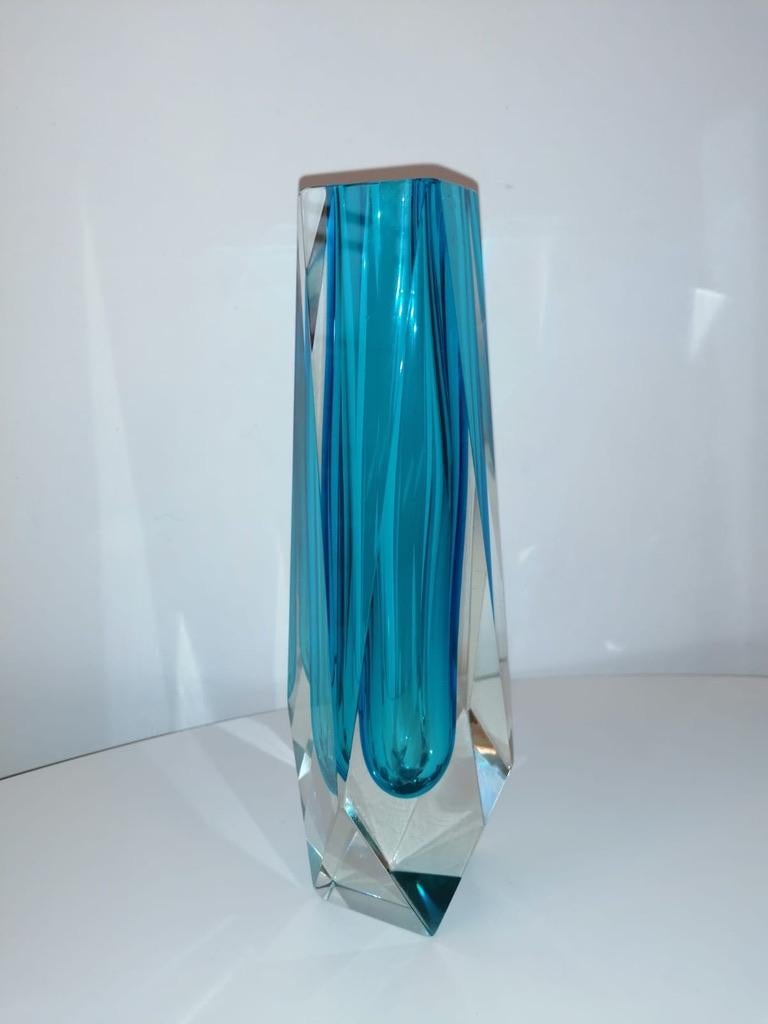 Hand blown midcentury Murano blue vase from 1960s.