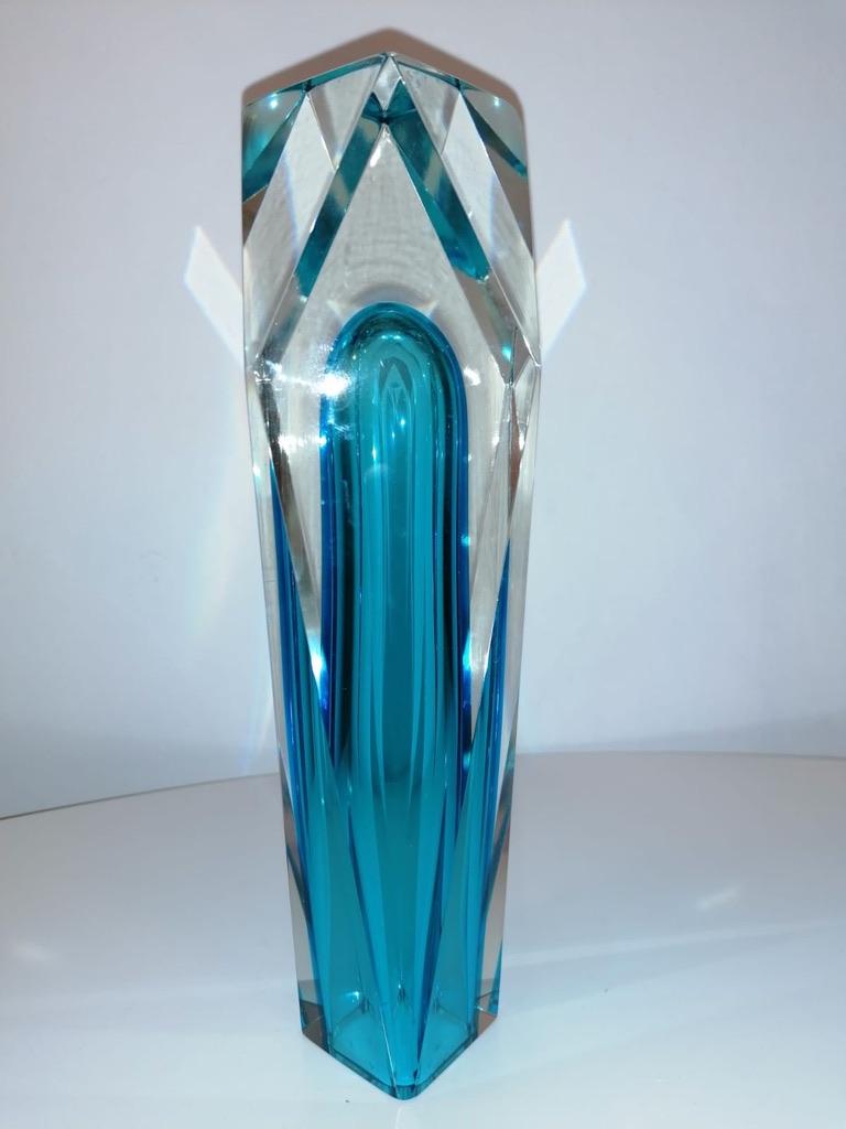 Mid-Century Modern Blue Murano Seguso Flavio Poli Glass Vase For Sale
