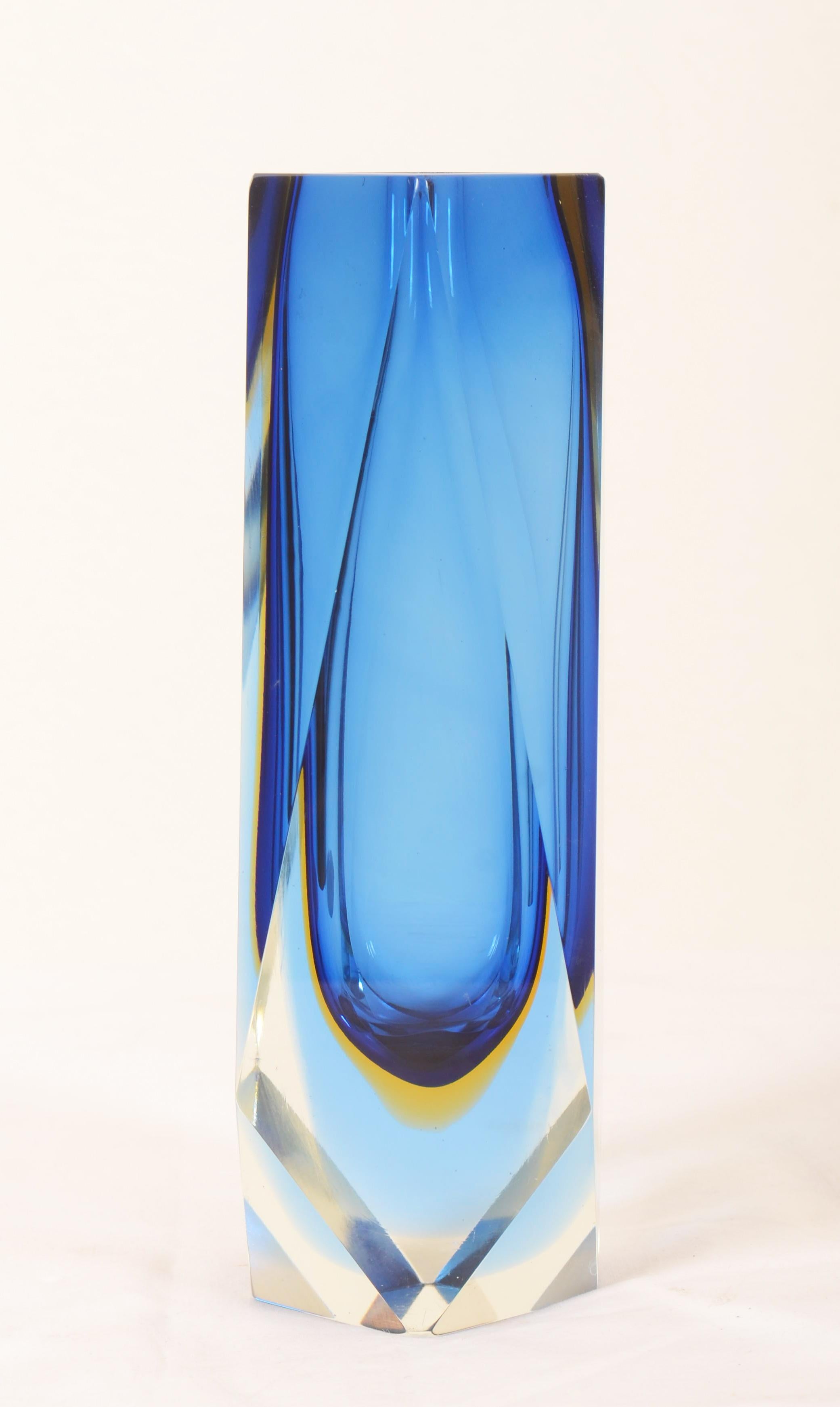 Mid-Century Modern Blue Murano Seguso Flavio Poli Glass Vase For Sale