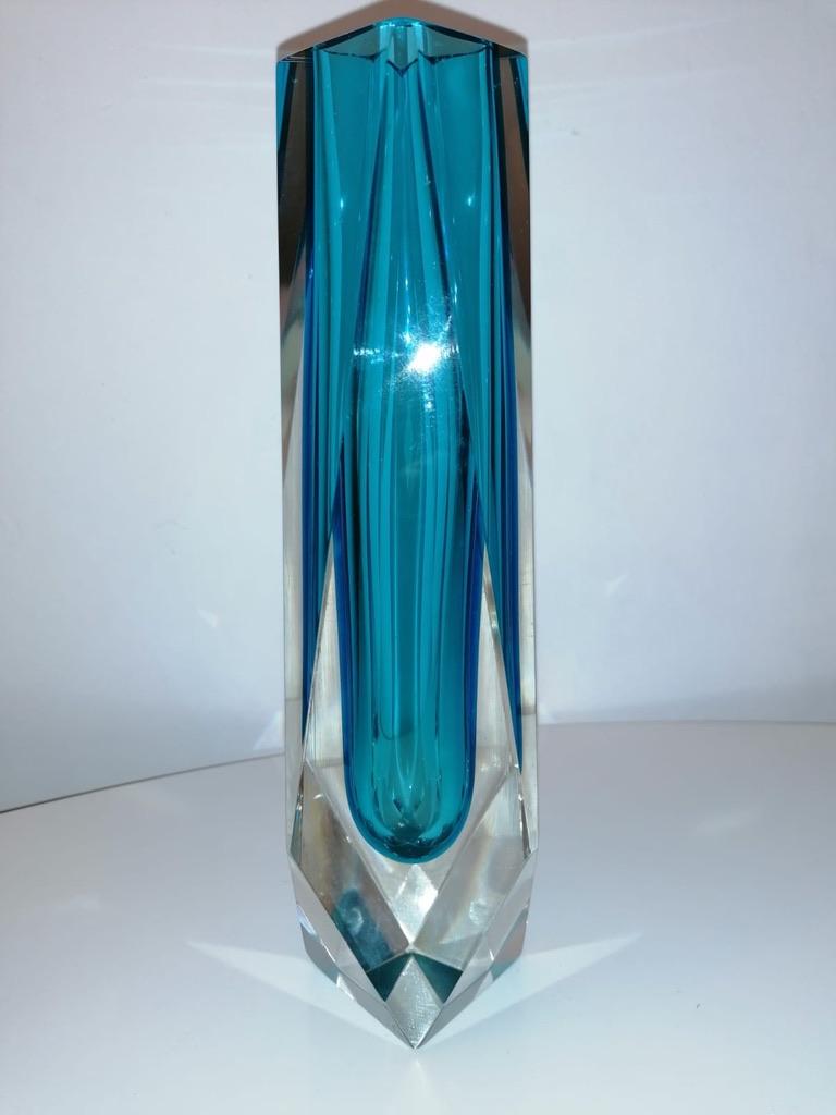 Art Glass Blue Murano Seguso Flavio Poli Glass Vase