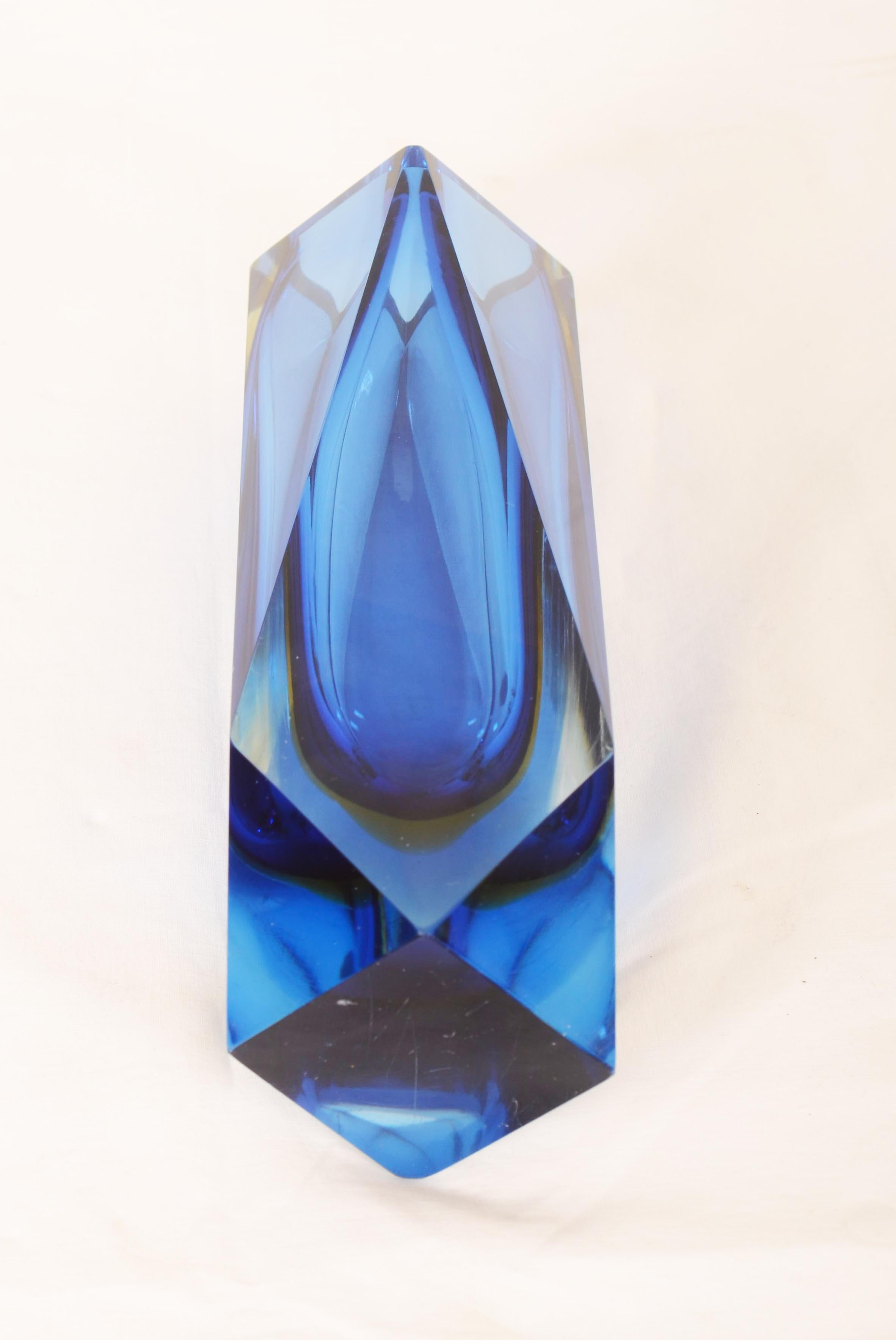 Verre d'art Vase en verre bleu de Murano Seguso Flavio Poli en vente