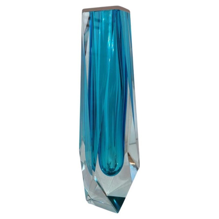 Blue Murano Seguso Flavio Poli Glass Vase For Sale