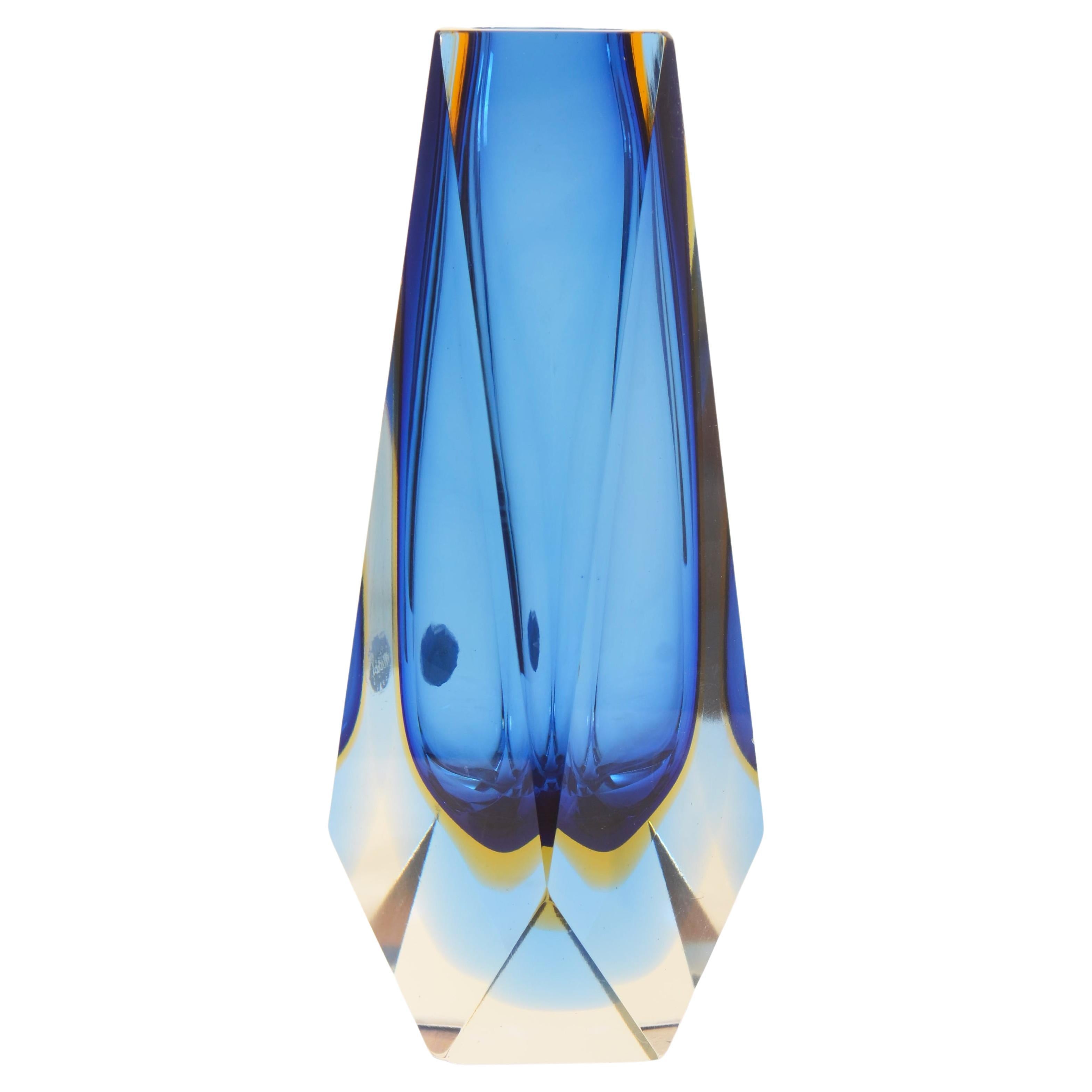 Blue Murano Seguso Flavio Poli Glass Vase For Sale