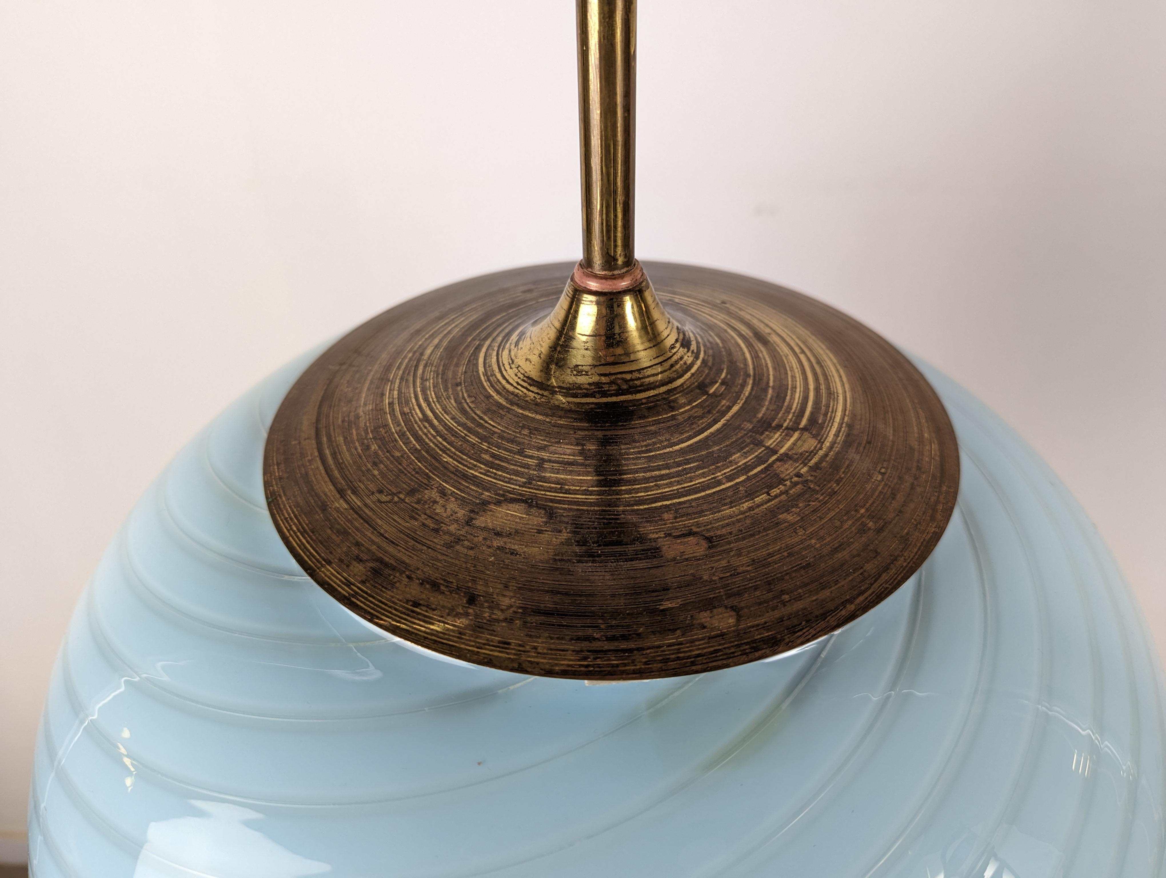 Brass Blue Murano Spiral Globe Lamp from Vetri, 1960s