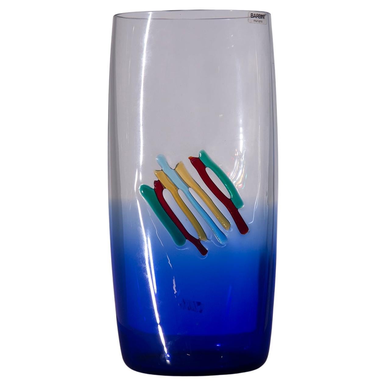 Blue Murano vase by Alfredo Barbini, postmodern, label present in vendita