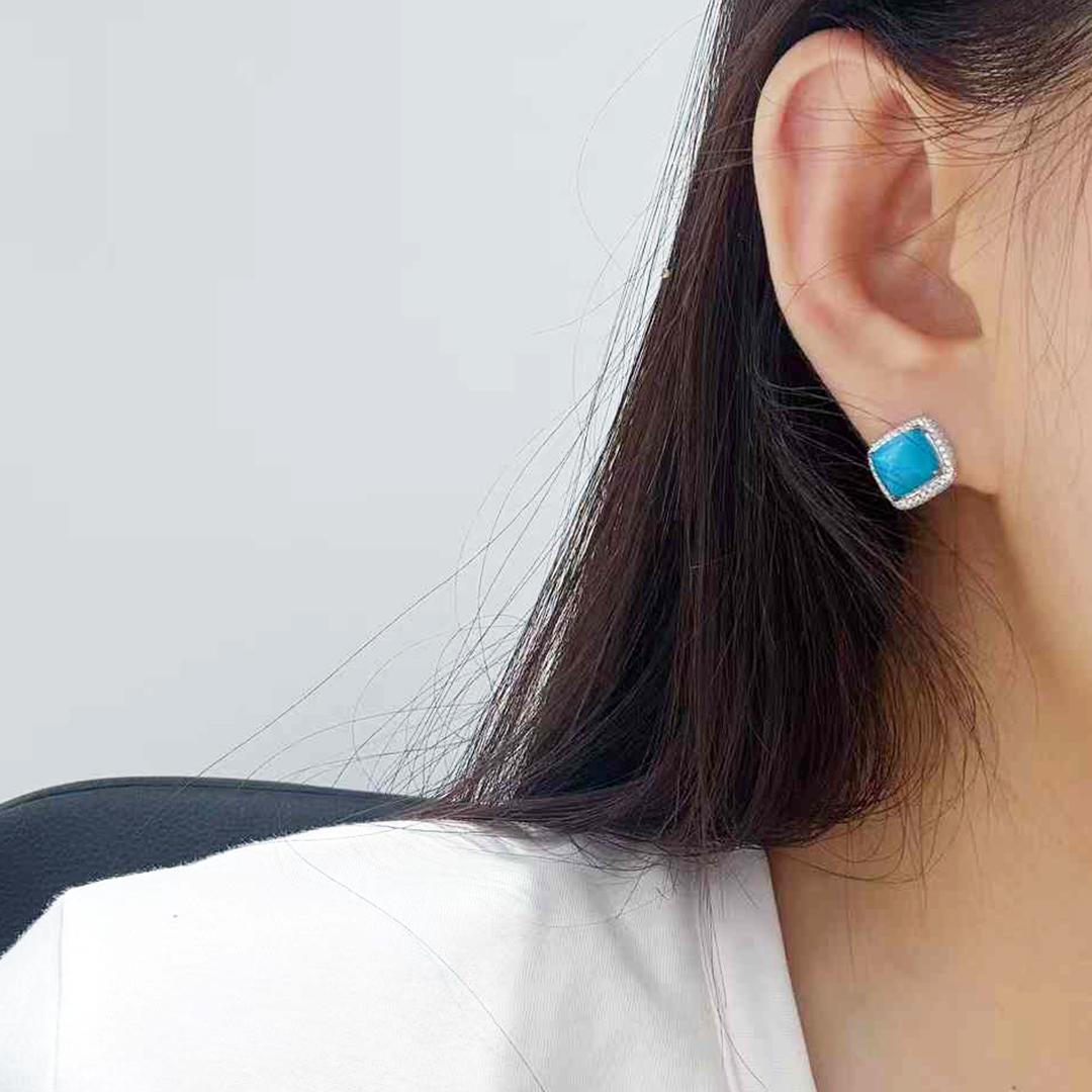 Caelmare】 Orecchini convertibili in turchese e perle dei mari del sud Blue Muse in vendita 6
