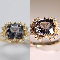 Blue Natural color change Spinel Gemstones  Ring 14 Karat Gold.