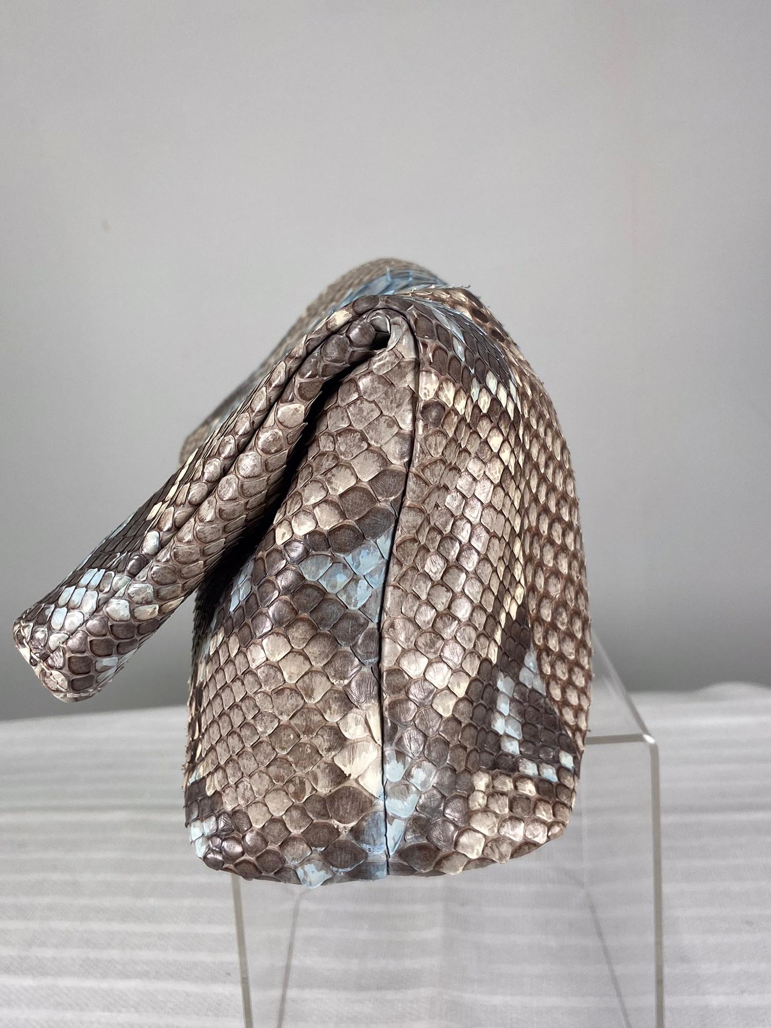 Gray Blue & Natural Snakeskin Clutch Handbag Laurent Effel St Barth
