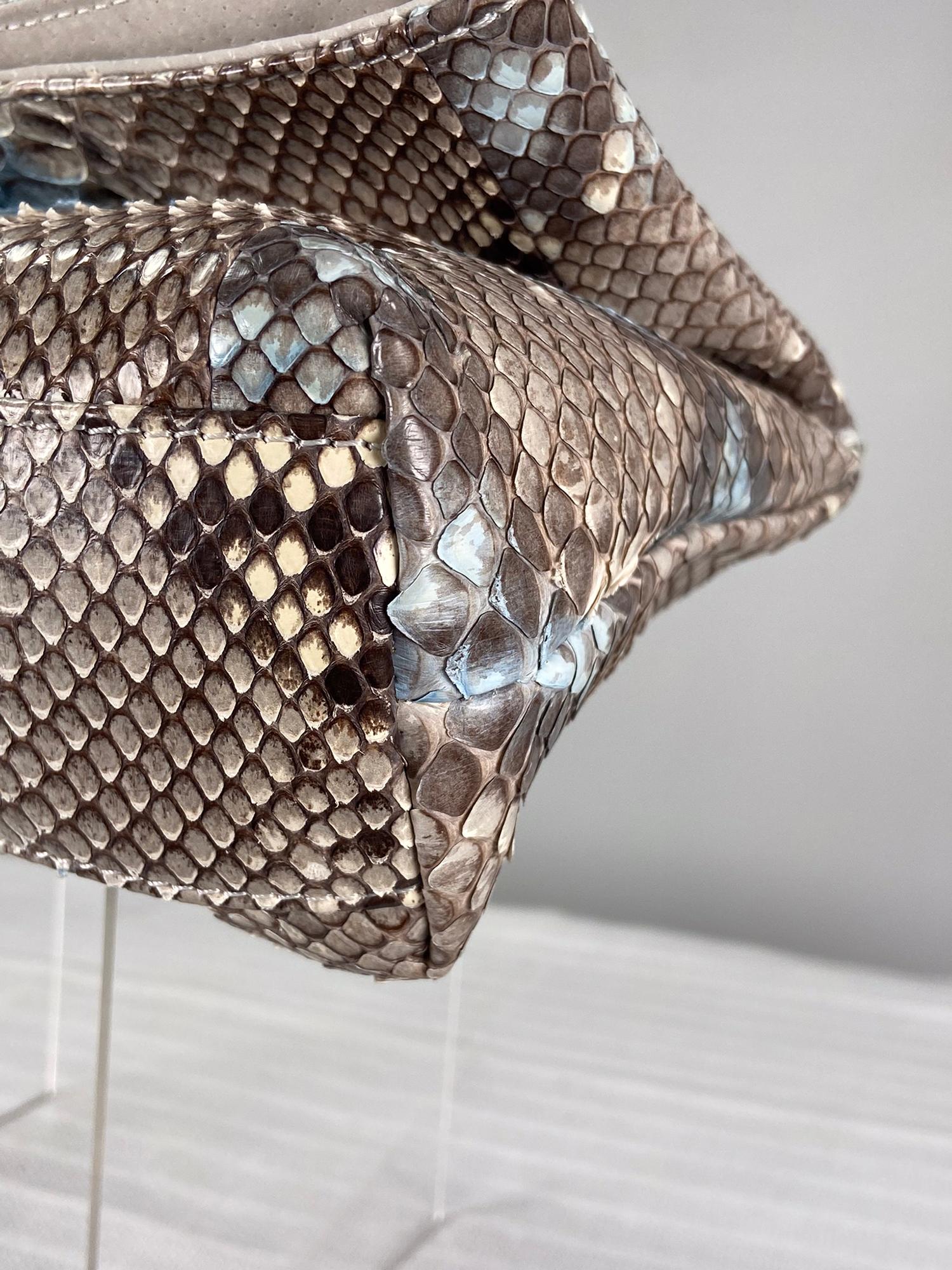 Blue & Natural Snakeskin Clutch Handbag Laurent Effel St Barth In Good Condition In West Palm Beach, FL