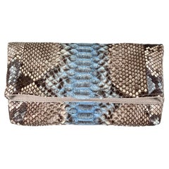 Blue & Natural Snakeskin Clutch Handbag Laurent Effel St Barth
