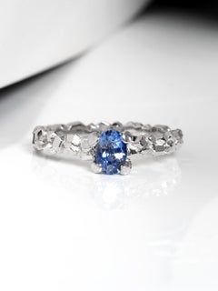 Certificat d'anniversaire de partenaire pour bague de fiançailles en argent avec saphir naturel bleu