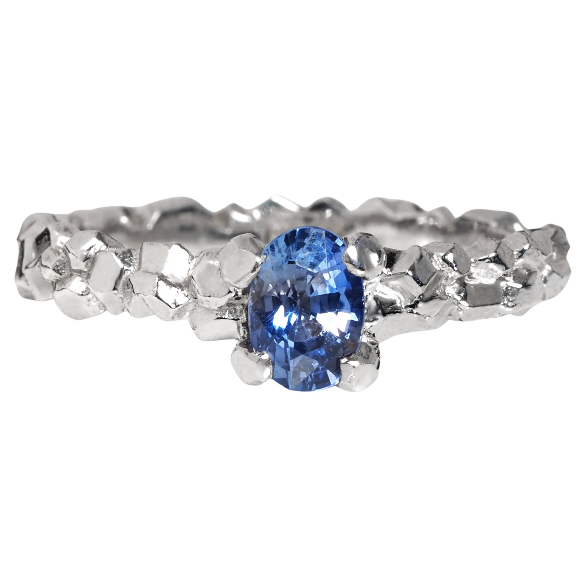 Blue Natural Sapphire Silver Engagement ring partner gift birthday certificate