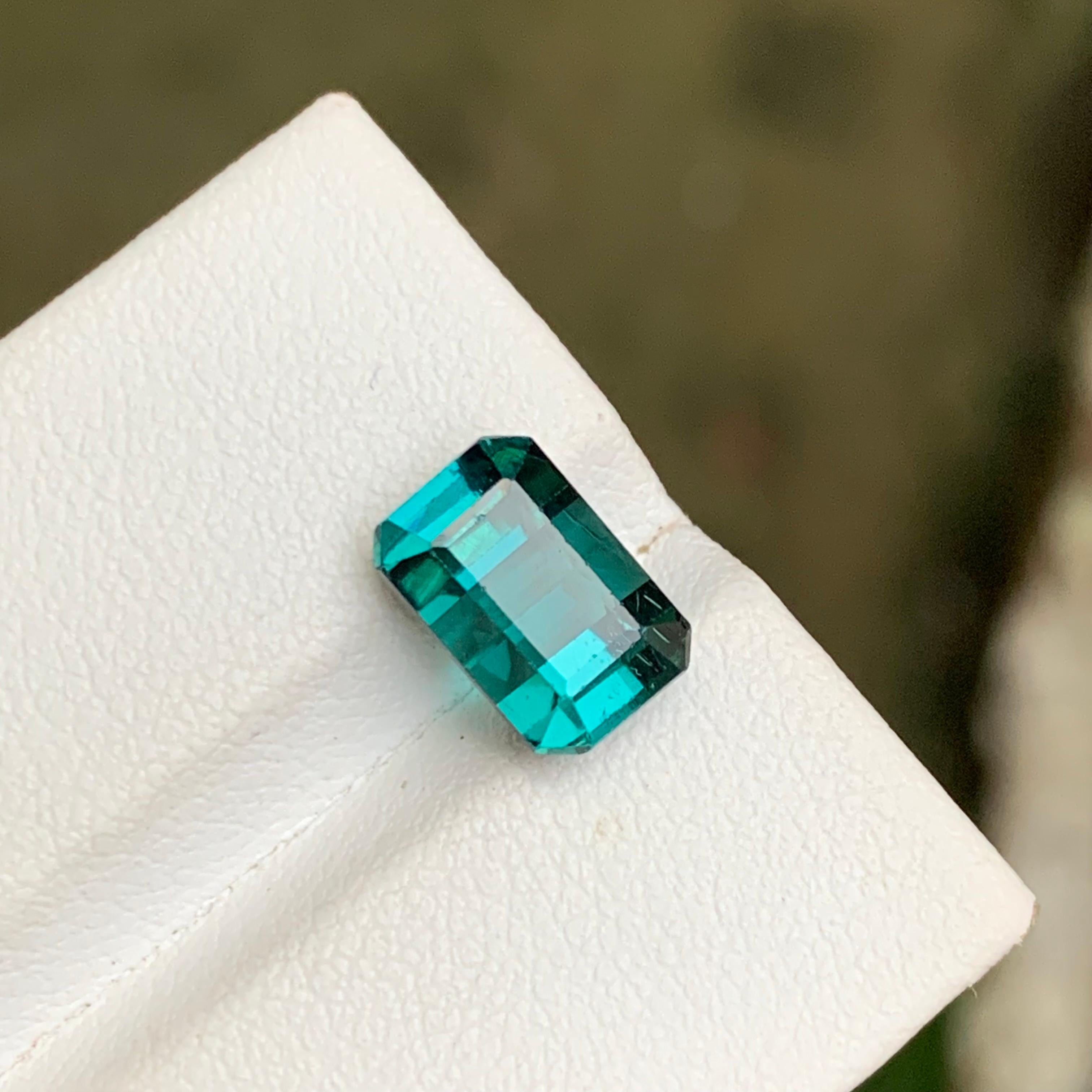 Blue Natural Tourmaline Gemstone 3.85 Ct Emerald Cut  Ring  Pendant  Jewelry For Sale 5