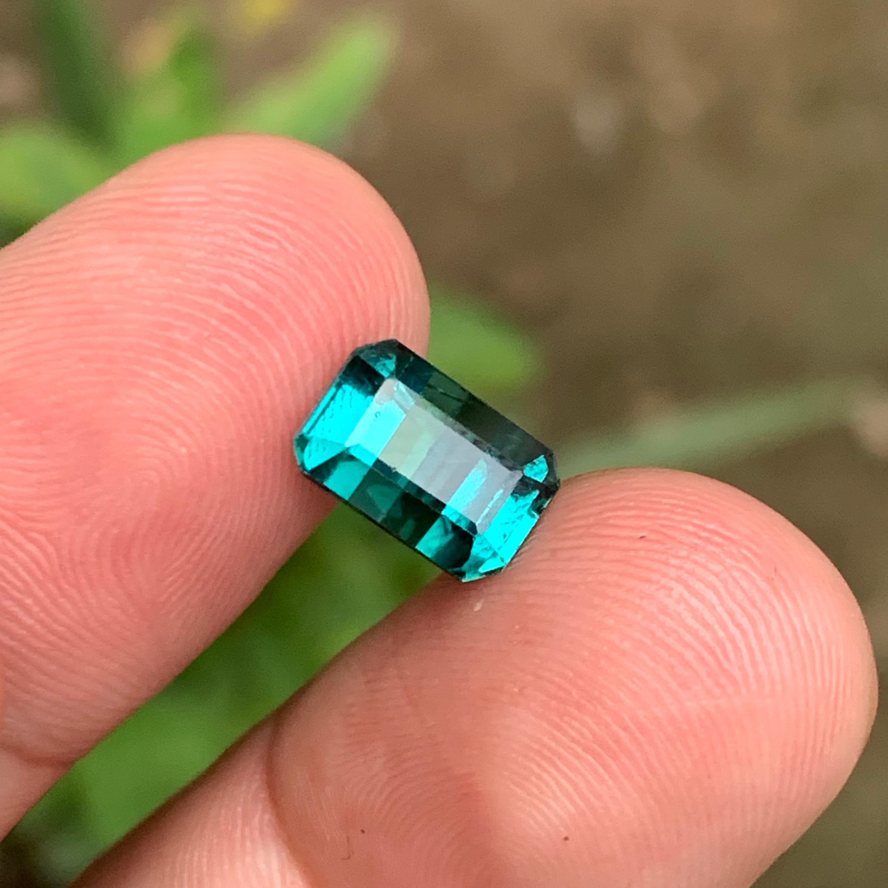 Blue Natural Tourmaline Gemstone 3.85 Ct Emerald Cut  Ring  Pendant  Jewelry For Sale 6