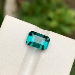 Blauer natürlicher Turmalin Edelstein 3,85 Karat Smaragdschliff  Ring  Anhänger  Schmuck