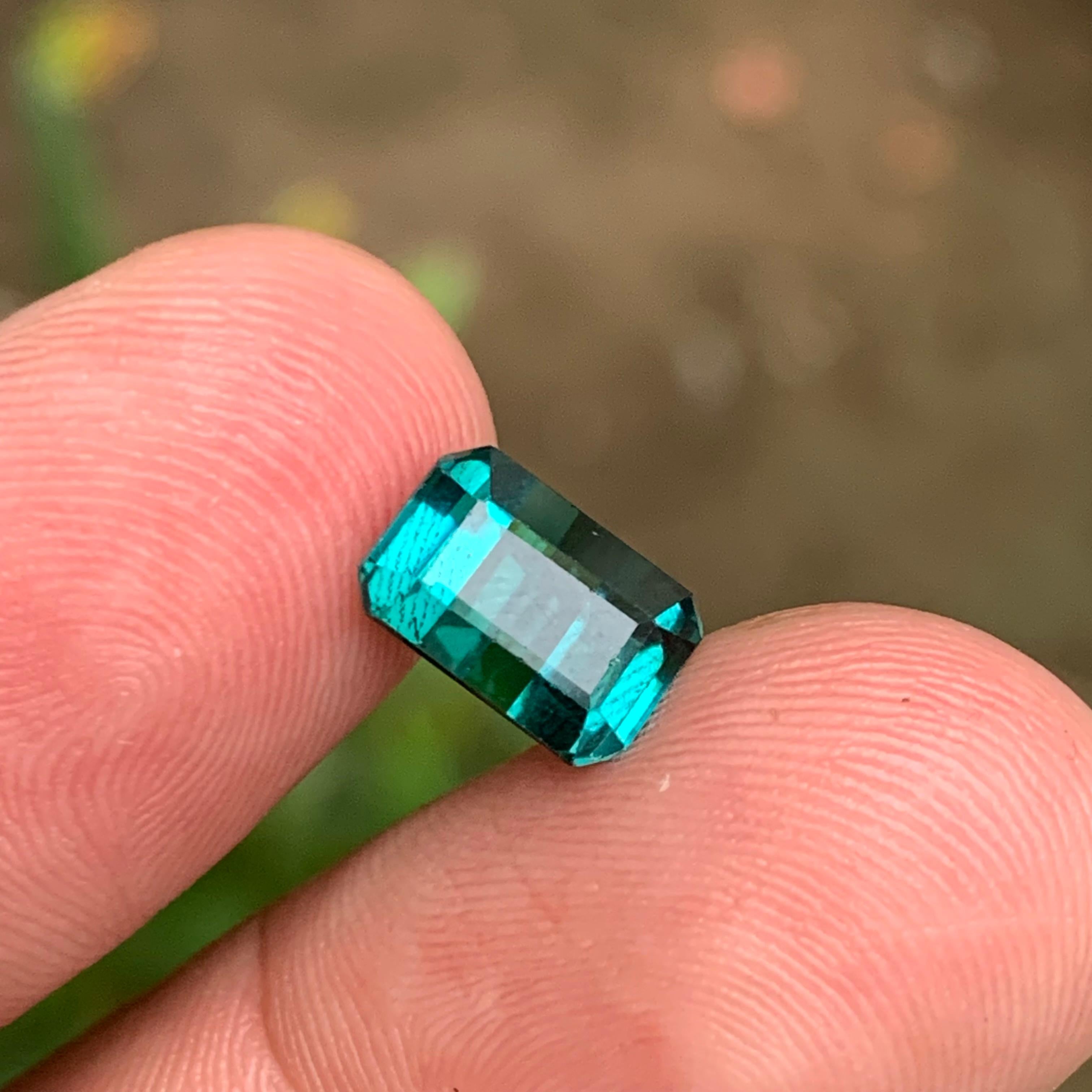 Blue Natural Tourmaline Gemstone 3.85 Ct Emerald Cut  Ring  Pendant  Jewelry In New Condition For Sale In Peshawar, PK