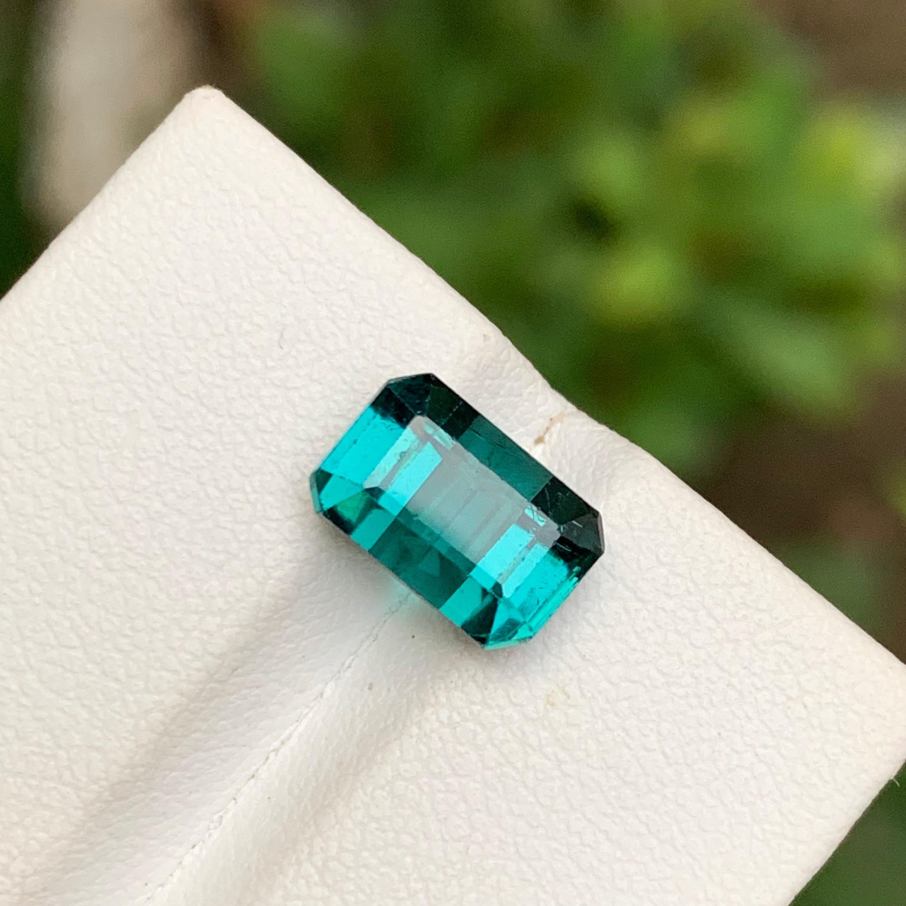 Women's or Men's Blue Natural Tourmaline Gemstone 3.85 Ct Emerald Cut  Ring  Pendant  Jewelry For Sale