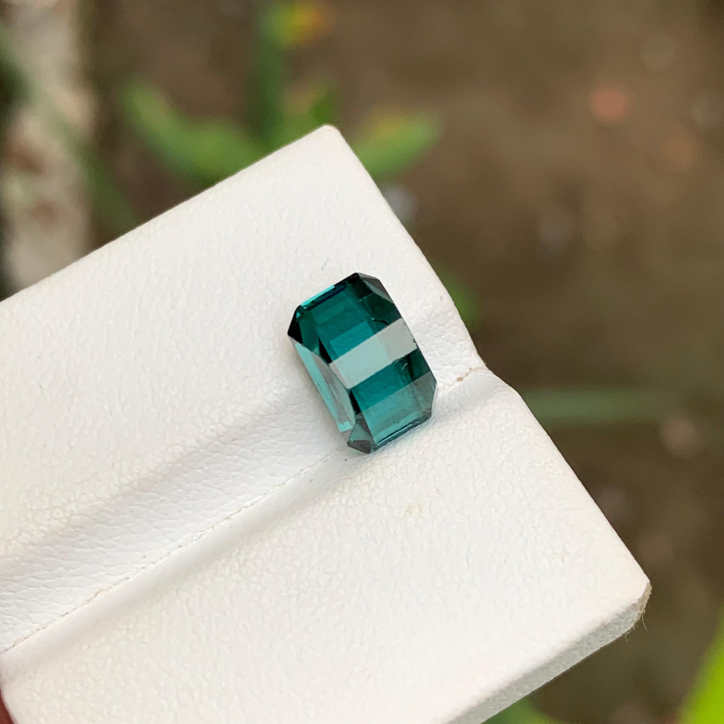 Blue Natural Tourmaline Gemstone 3.85 Ct Emerald Cut  Ring  Pendant  Jewelry For Sale 2