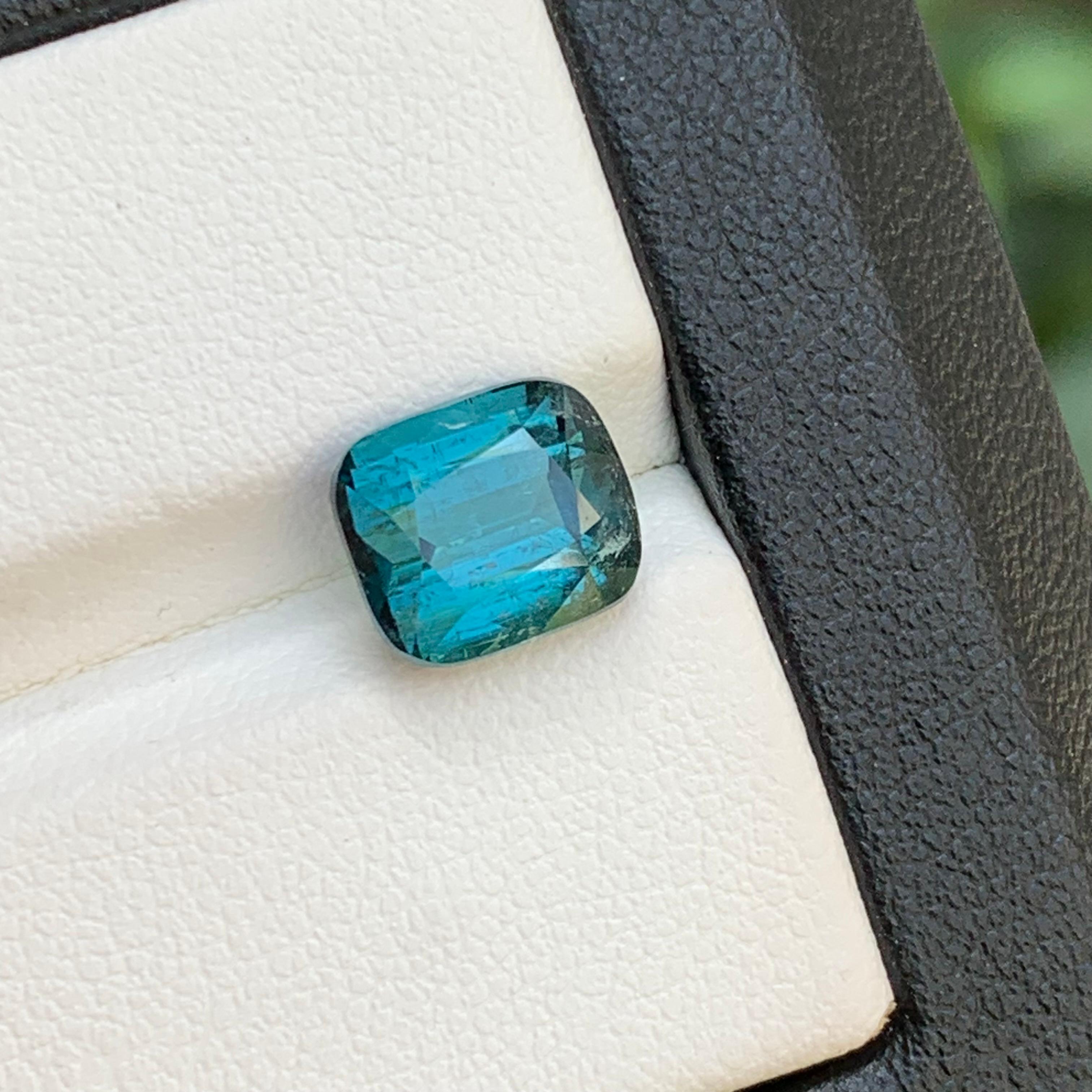 Contemporary Blue Natural Tourmaline Ring Pendant Loose Gemstone 3.35 Ct Cushion Cut-Jewelry For Sale