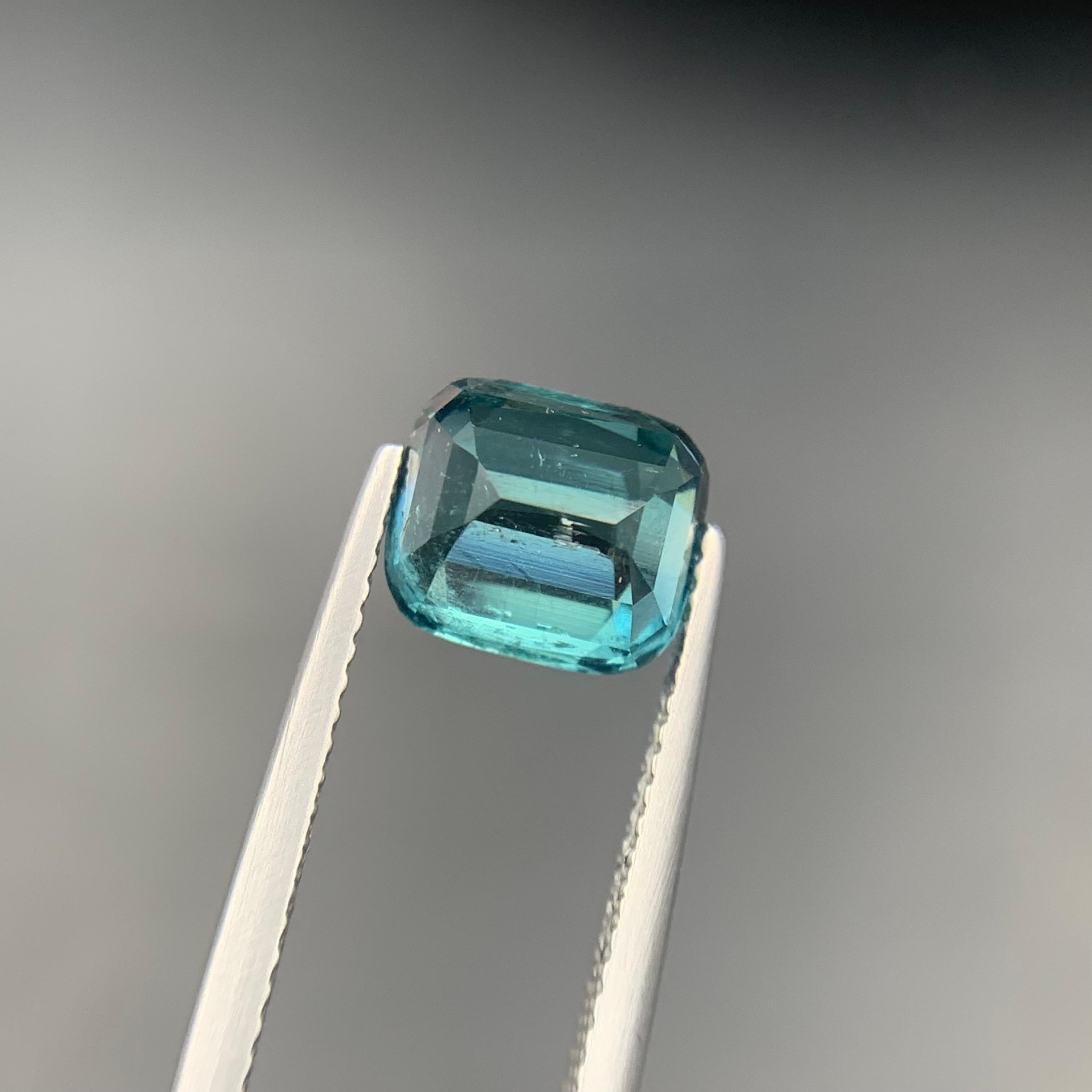 Women's or Men's Blue Natural Tourmaline Ring Pendant Loose Gemstone 3.35 Ct Cushion Cut-Jewelry For Sale