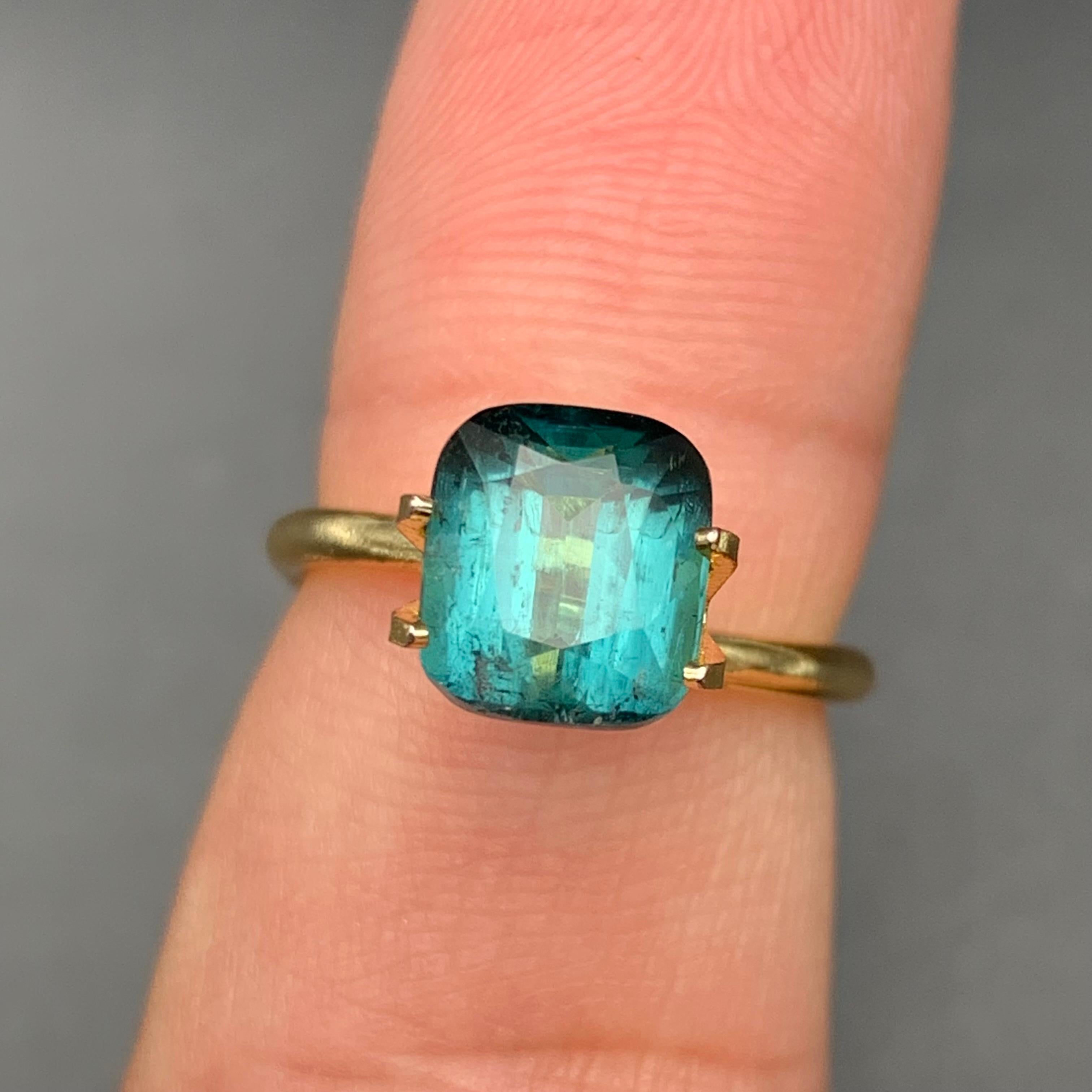 Blue Natural Tourmaline Ring Pendant Loose Gemstone 3.35 Ct Cushion Cut-Jewelry For Sale 4