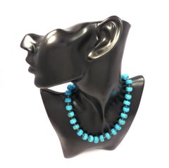 Blue Natural Turquoise 9 Karat Rose Gold Necklace Handcrafted in Italy