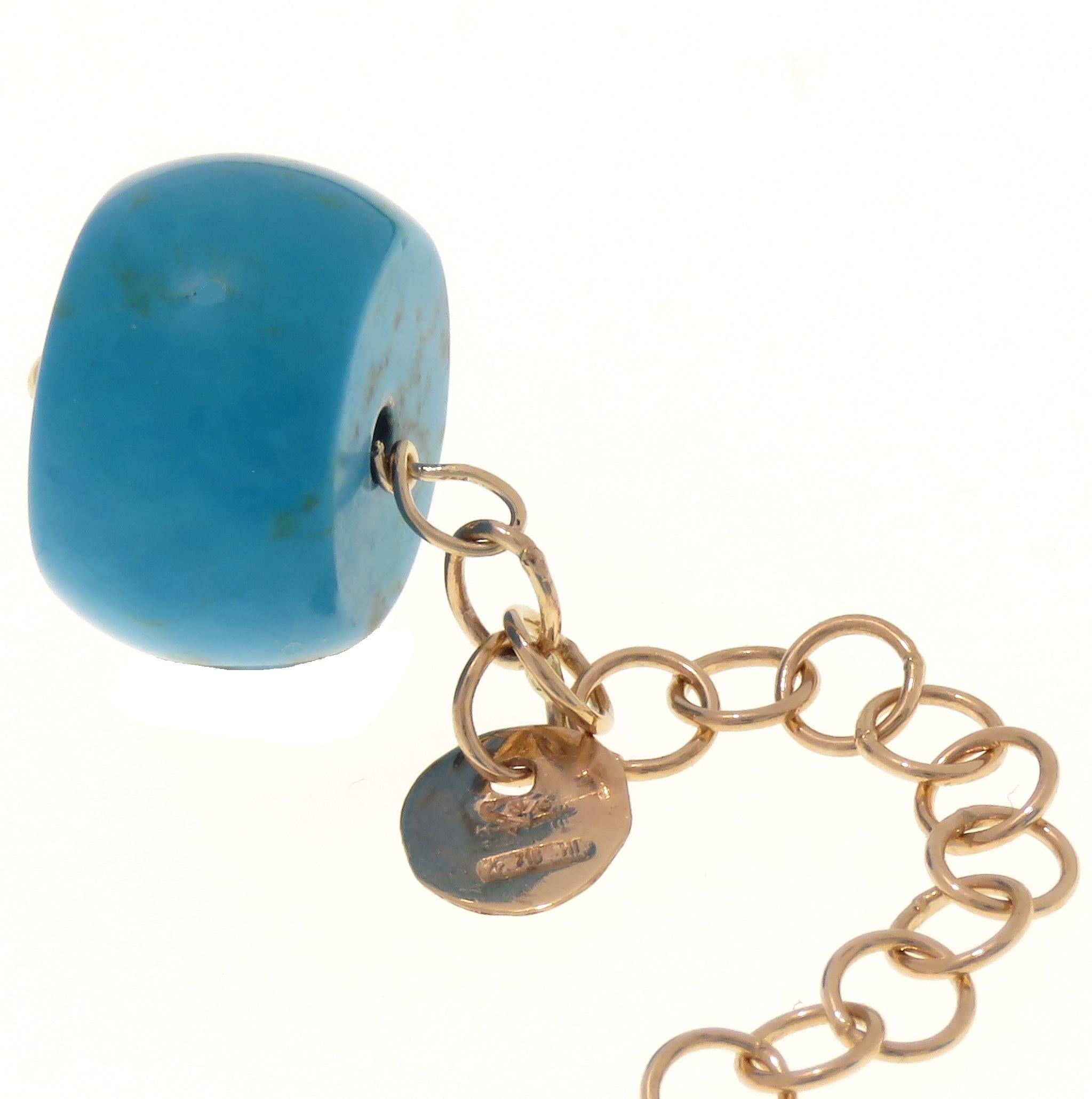 Women's Blue Natural Turquoise 9 Karat Rose Gold Necklace Handcrafted in Italy For Sale