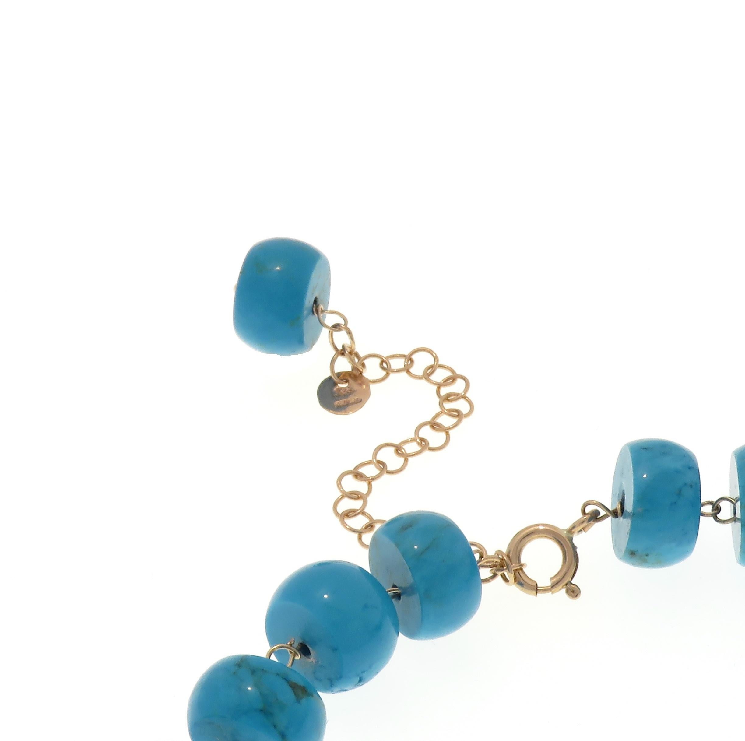 Halskette aus 9 Karat Roségold mit blauem, natürlichem Türkis, handgefertigt in Italien im Angebot 1
