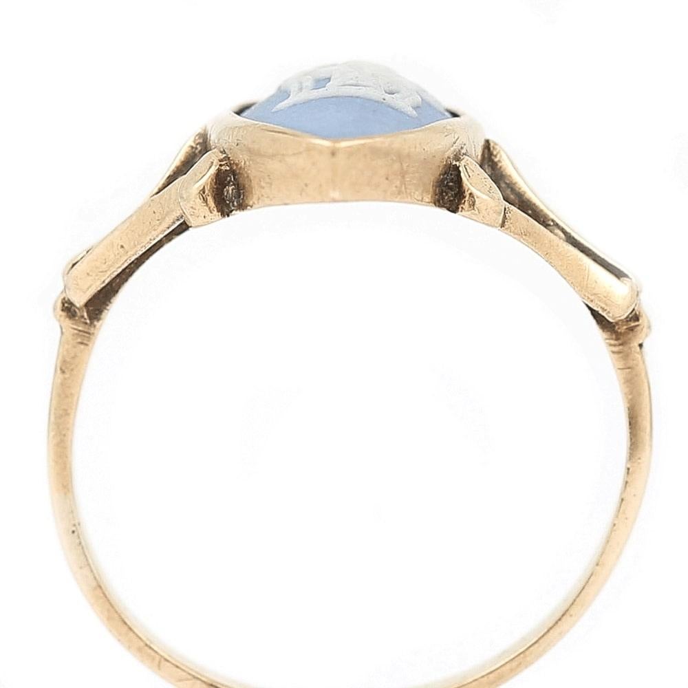 Men's Blue Navette Jasperware Wedgewood Ring, Early 20th Century