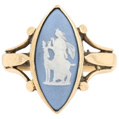 Antique Blue Navette Jasperware Wedgewood Ring, Early 20th Century