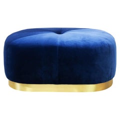 Midcentury Modern Navy Velvet and Brass Majestic Puff Handcrafted and Custom