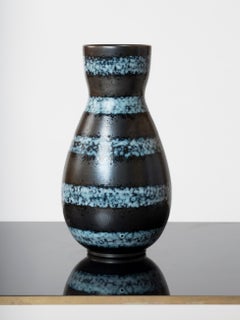 Blue "Nébuleuse" over Black Glazed  Earthware Vase by Elchinger - France 1960's