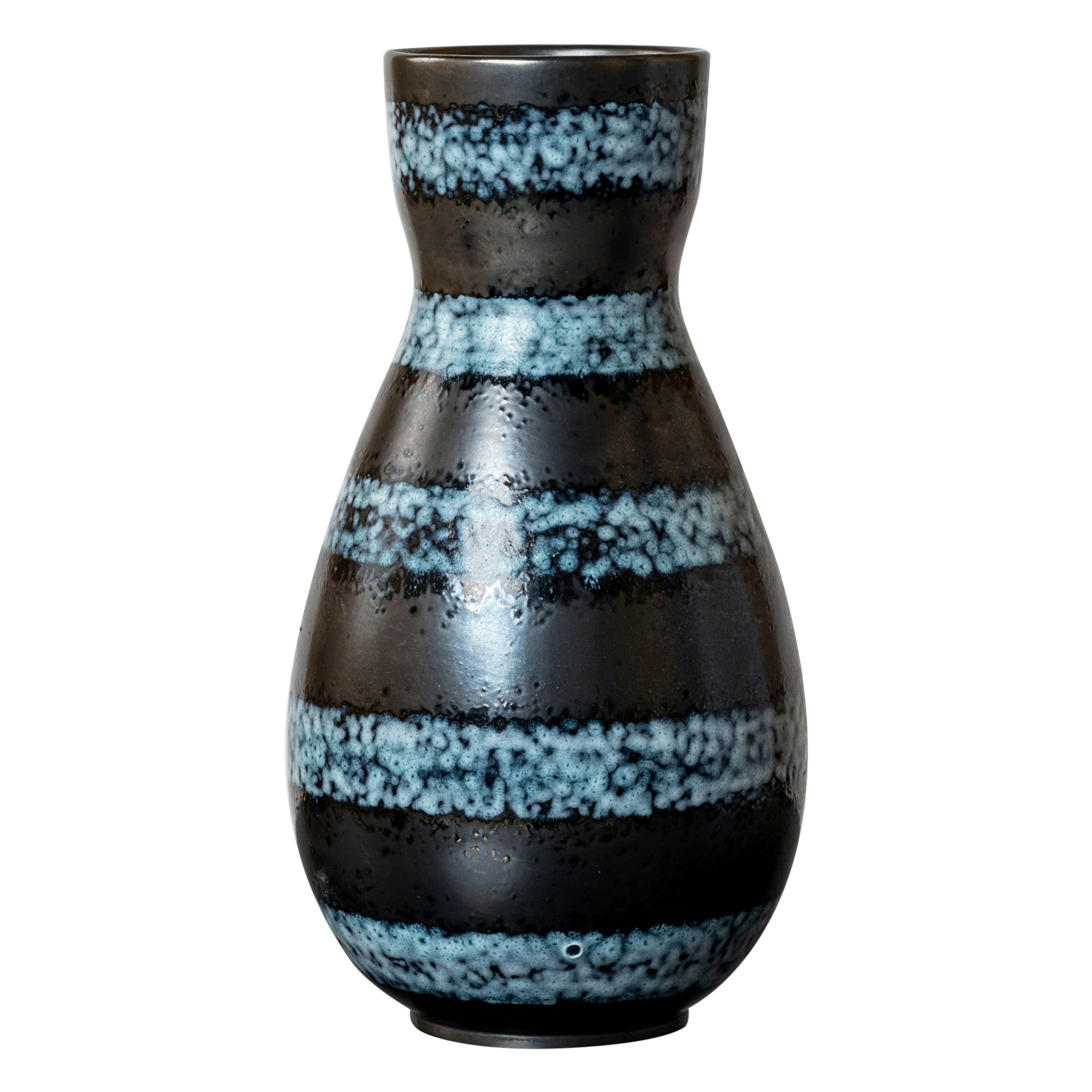 Blu "Nébuleuse" su smalto nero  Vaso Earthware di Elchinger - Francia anni '60 in vendita