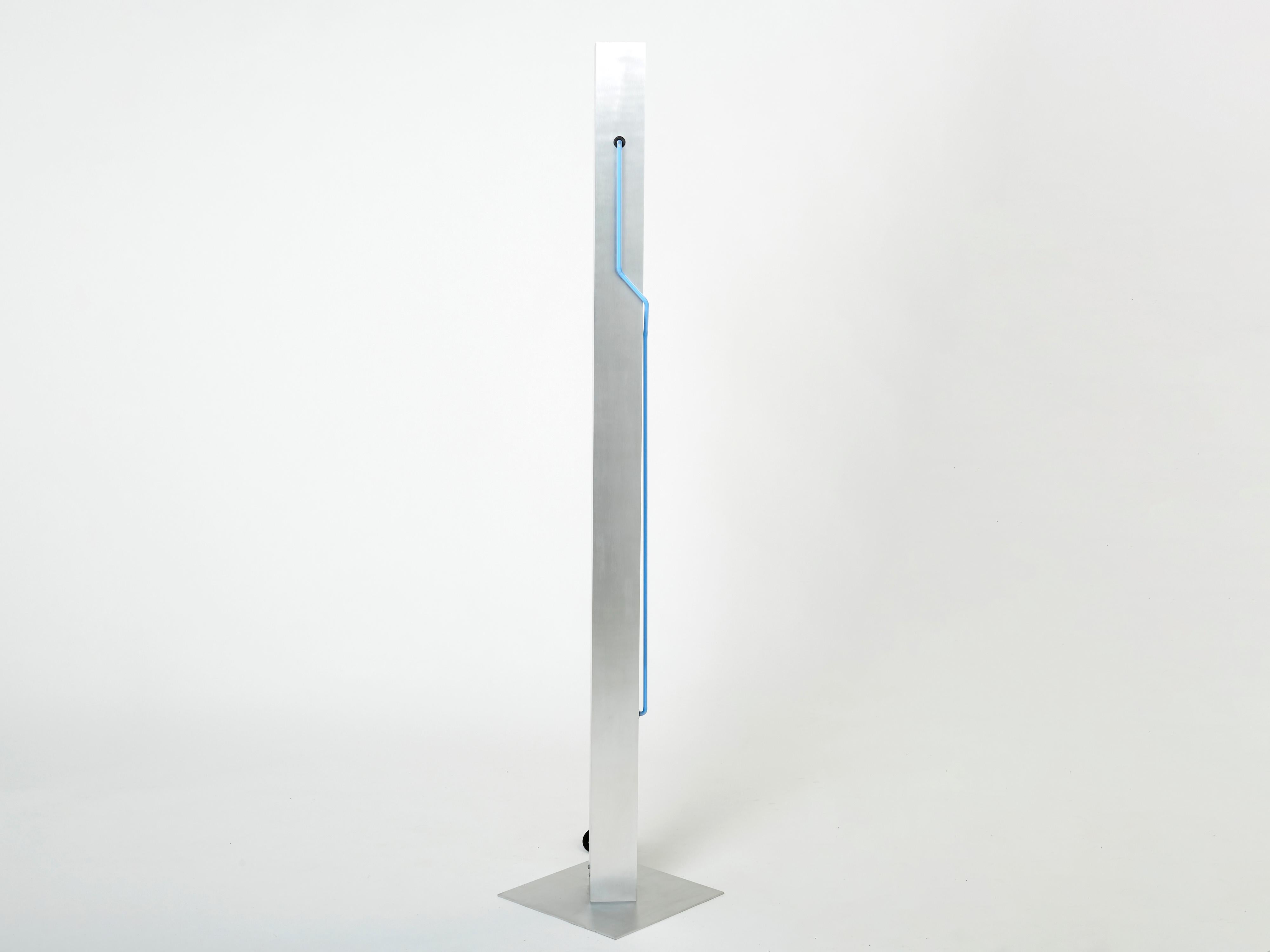 Blue Neon Steel Floor Lamp by Rudi Stern and Dan Chelsea for Kovacs, 1983 For Sale 2