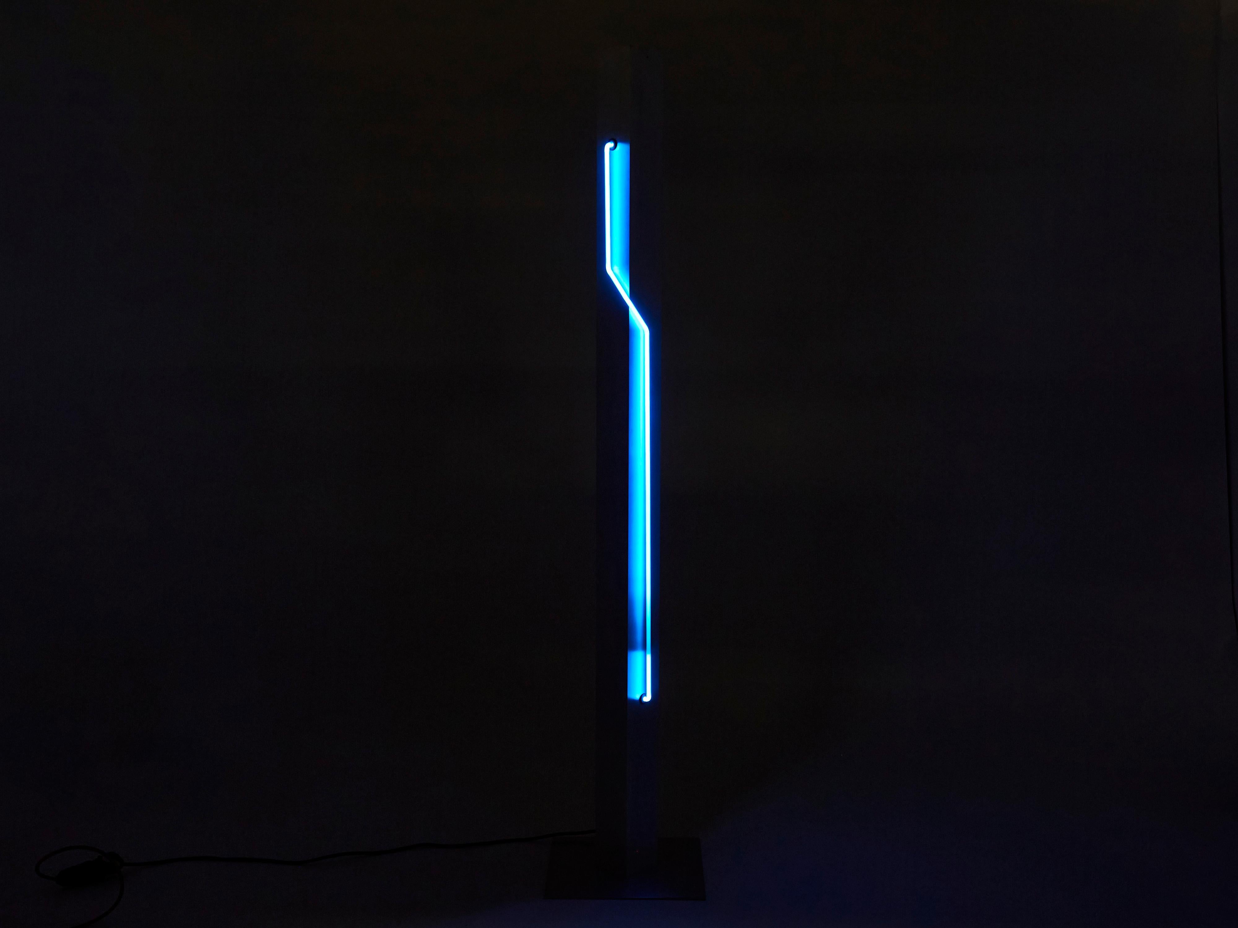 Late 20th Century Blue Neon Steel Floor Lamp by Rudi Stern and Dan Chelsea for Kovacs, 1983 For Sale