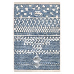 Blue Neutral Turkish Tulu Rug • Organic Modern Handmade Textured Wool, 4x6