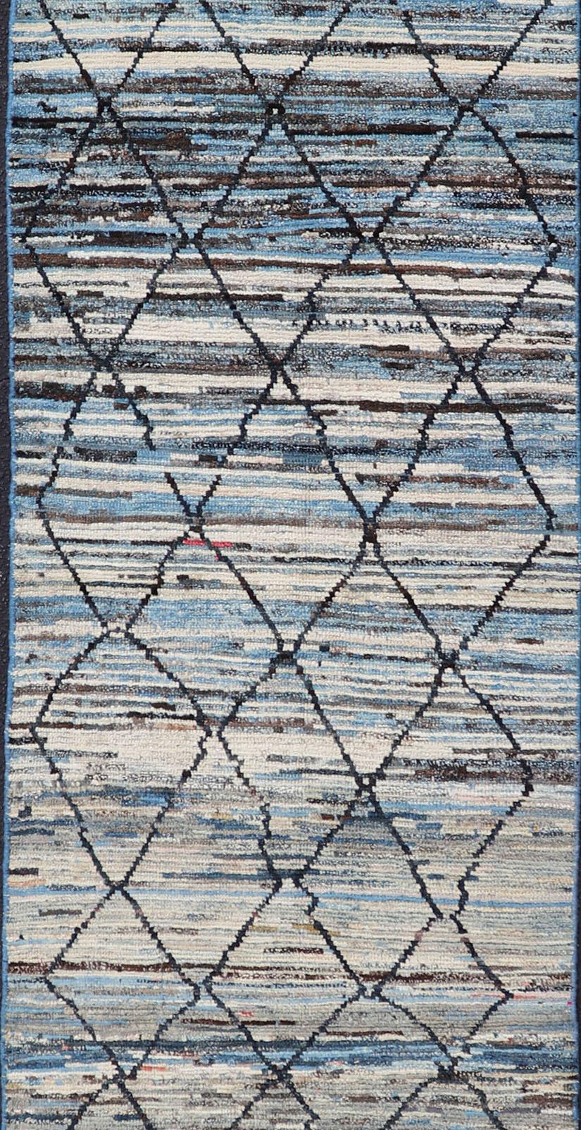 Blue, Neutrals, Charcoal, Gray and Brown Diamond Afghan Modern Geometric Design In New Condition For Sale In Atlanta, GA