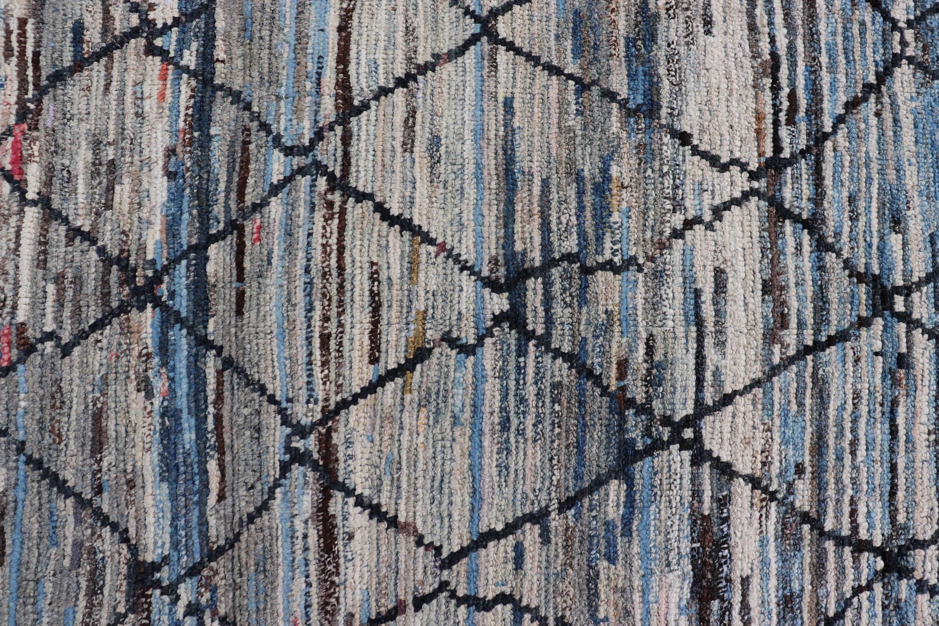 Blue, Neutrals, Charcoal, Gray and Brown Diamond Afghan Modern Geometric Design For Sale 3