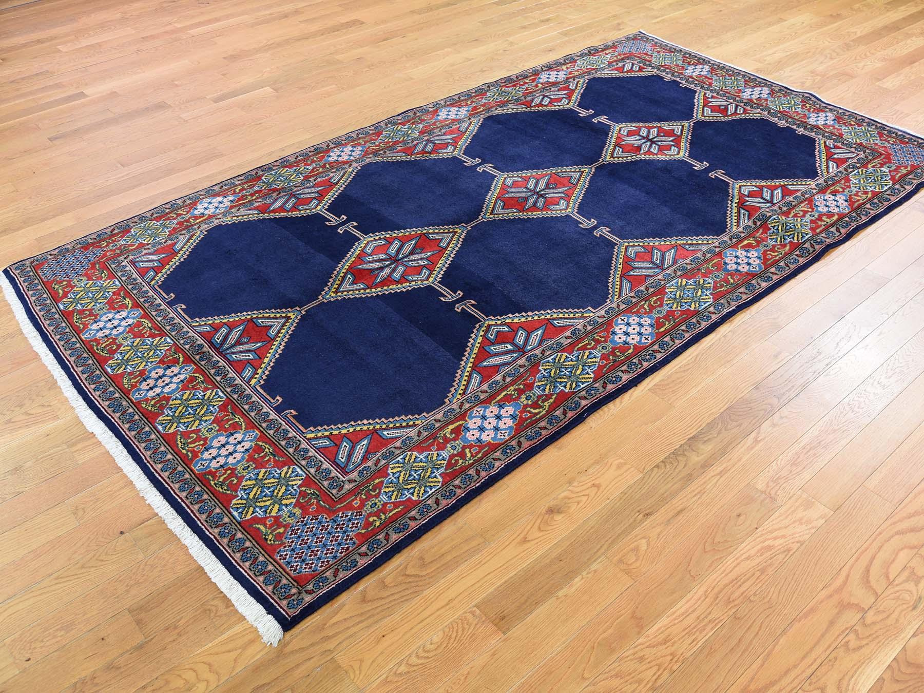 Blue Persian Hamadan Open Field Geometric Hand Knotted Oriental Rug 4