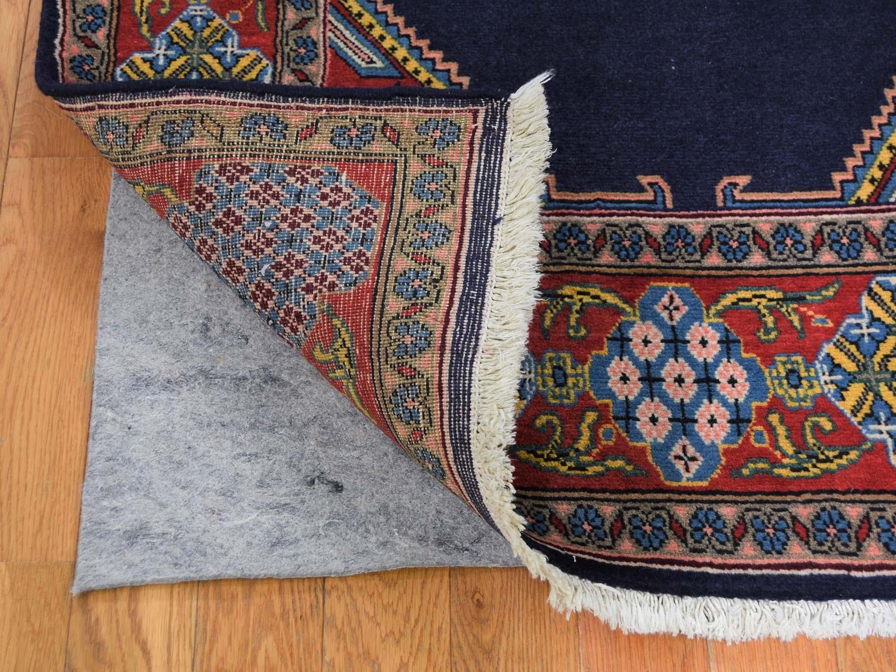 Blue Persian Hamadan Open Field Geometric Hand Knotted Oriental Rug In Good Condition In Carlstadt, NJ