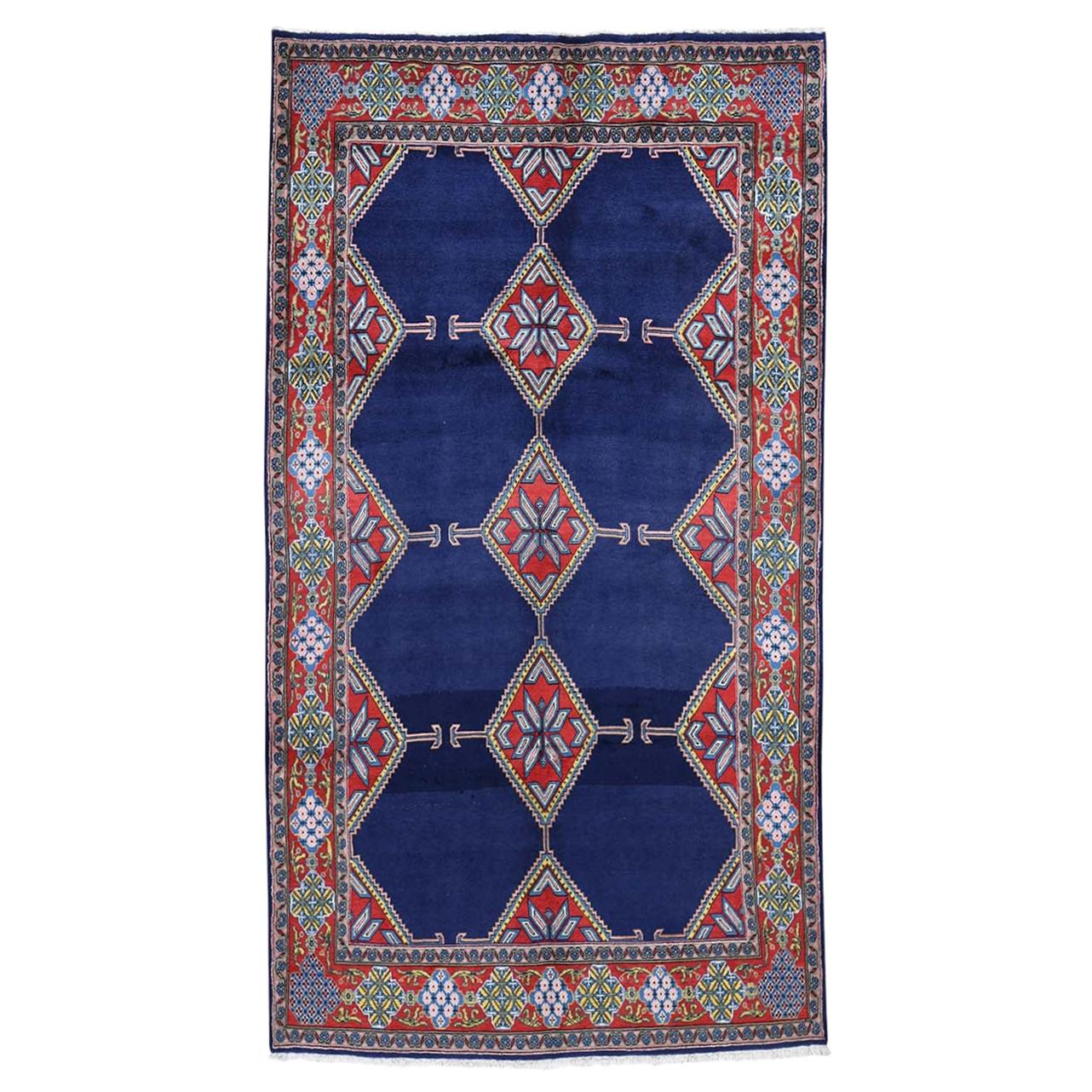 Blue Persian Hamadan Open Field Geometric Hand Knotted Oriental Rug