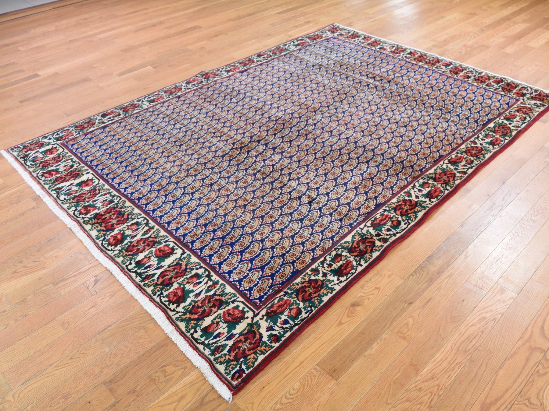 Hollywood Regency Blue Persian Karabakh With Paisley Design Pure wool Hand Knotted Rug