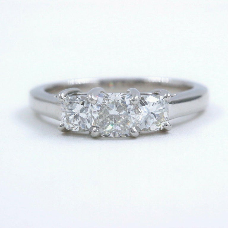 Blue Nile 3-Stone Platinum Diamond Engagement Ring Cushion 1.96 Carat